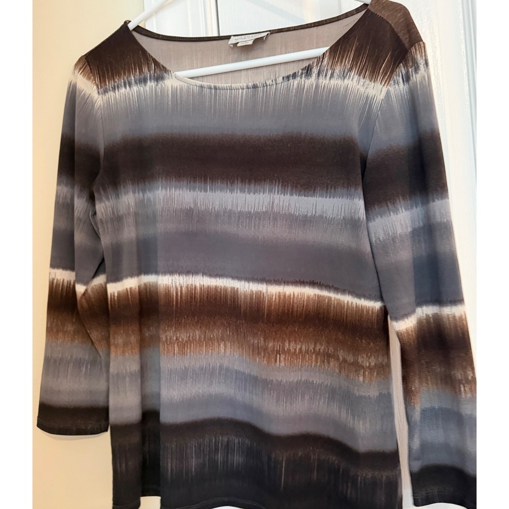 Tahari Arthur S. Levine Women Brown Grey Ombre Stripe Boat Neck Top Small